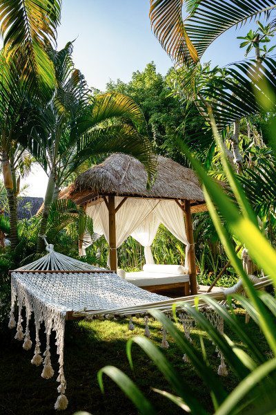 Bali retreat, Seminyak, Bliss Sanctuary for Women gorgeous gardens with hammock and chill out areas to relax and unwind