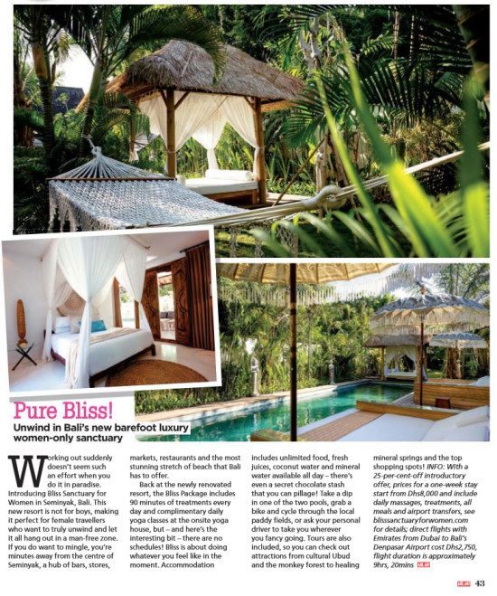 Ahlan! Magazine: Pure Bliss! Unwind in Bali's New barefoot luxury women-only sanctuary