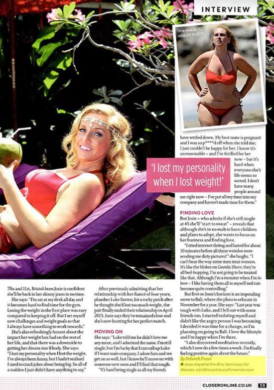 Closer Magazine: Josie Gibson: I get "fat fear" and weight myself every day