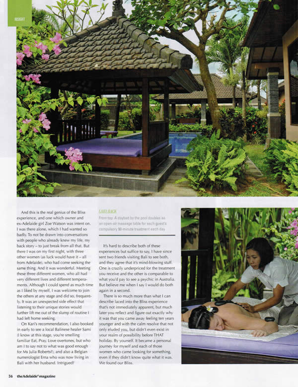 The Adelaide Magazine: Going Alone – When it's time to play truant from urban stress and the daily grind, nothing beats a solo retreat – Bali's restful Bliss Sanctuary For Women