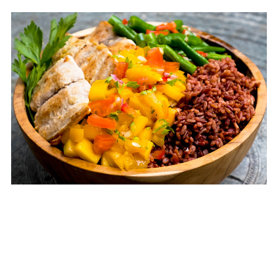 Unlimited food at Bliss Bali Retreat - Mahi Mahi Mango Salsa Healthy Bowl
