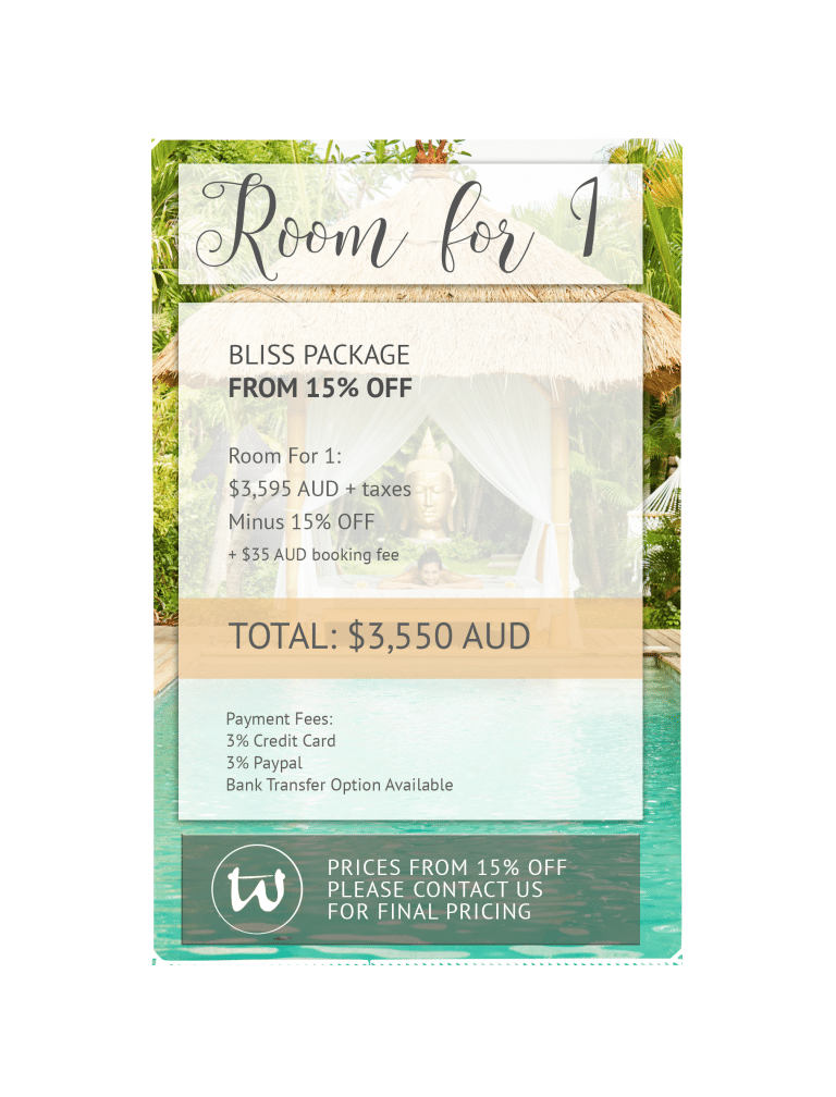 Room for 1 - Bliss Package 15% off AUD