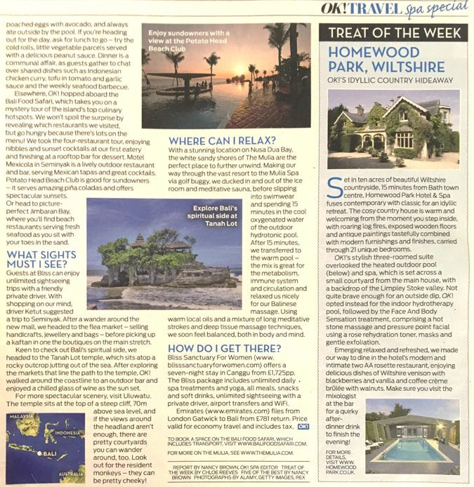 magazine clipping - Bali beach club and Tanah Lot sightseeing locations