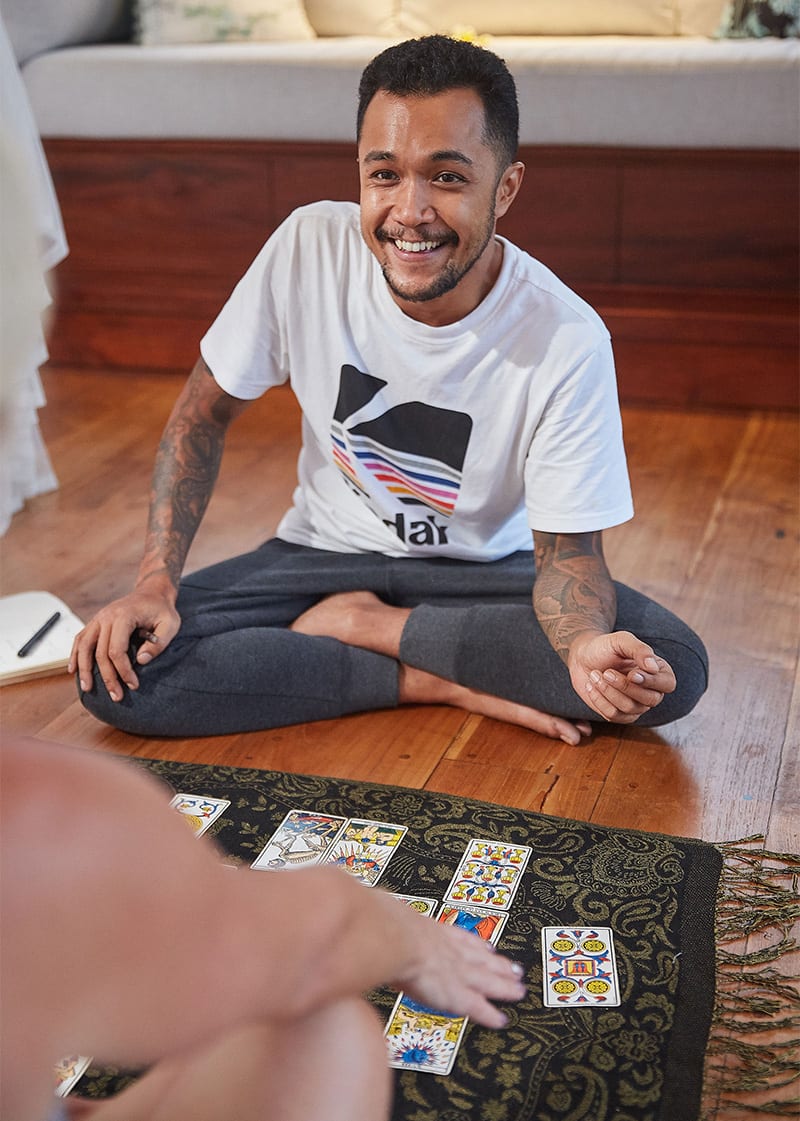 Tarot card reading with Erlangga at Bliss Bali retreat
