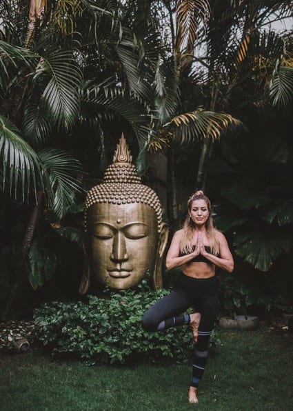 Nadia Stamp doing yoga at Bliss Bali retreat