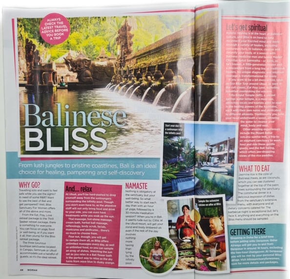 Bliss Bali retreat September 2020 Woman magazine